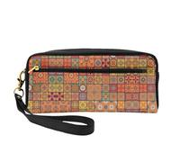 SamLng Trousse de maquillage réutilisable - Groupe de motifs géométriques marocains en cuir - Petite trousse de maquillage pour voyage, trousse de toilette avec fermeture éclair, noir, One Size