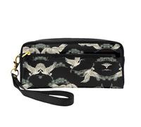 SamLng Trousse de maquillage réutilisable - Grue japonaise et pin imprimé petite trousse de maquillage en cuir pour voyage, organiseur de toilette avec fermeture éclair, noir, One Size