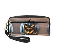 SamLng Trousse de maquillage réutilisable - Halloween chauve-souris citrouille imprimé petite trousse de maquillage en cuir pour voyage, organisateur de toilette avec fermeture éclair, noir, One Size