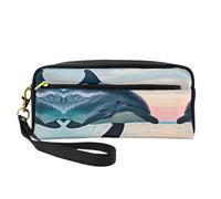 SamLng Trousse de maquillage réutilisable - Joli dauphin sautant en cuir imprimé petite trousse de maquillage pour voyage, organiseur de toilette avec fermeture éclair, noir, One Size