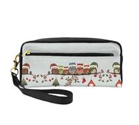 SamLng Trousse de maquillage réutilisable - Jolie chouette de Noël sur une branche en cuir imprimé petite trousse de maquillage pour voyage, organiseur de toilette avec fermeture éclair, noir, One