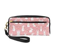 SamLng Trousse de maquillage réutilisable - Jolie trousse de maquillage en cuir imprimé lapin blanc pour voyage, organiseur de toilette avec fermeture éclair, noir, One Size