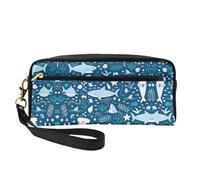 SamLng Trousse de maquillage réutilisable - Jolie trousse de maquillage en cuir imprimé poisson bleu pour voyage, organiseur de toilette avec fermeture éclair, noir, One Size