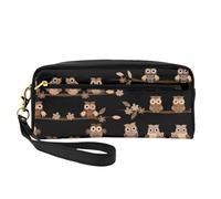 SamLng Trousse de maquillage réutilisable - Jolie trousse de maquillage en cuir marron avec imprimé hiboux pour voyage, trousse de toilette avec fermeture éclair, noir, One Size