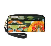 SamLng Trousse de maquillage réutilisable - Jolie trousse de maquillage japonaise en cuir imprimé de poisson koï pour voyage, organiseur de toilette avec fermeture éclair, noir, One Size