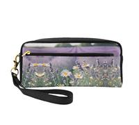 SamLng Trousse de maquillage réutilisable - Lavande et marguerites - Petite trousse de maquillage en cuir pour voyage, trousse de toilette avec fermeture éclair, noir, One Size