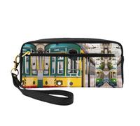 SamLng Trousse de maquillage réutilisable - Lisbon Tram en cuir imprimé Petite trousse de maquillage pour voyage, trousse de toilette avec fermeture éclair, noir, One Size