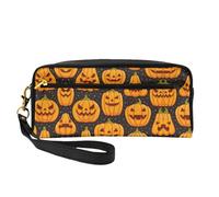SamLng Trousse de maquillage réutilisable - Motif citrouille d'Halloween - Petite trousse de maquillage en cuir pour voyage, organiseur de toilette avec fermeture éclair, noir, One Size