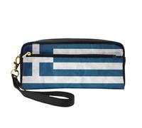 SamLng Trousse de maquillage réutilisable - Motif drapeau grec - Petite trousse de maquillage en cuir pour voyage, trousse de toilette avec fermeture éclair, noir, One Size