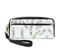 SamLng Trousse de maquillage réutilisable - Motif feuilles d'eucalyptus - Petite trousse de maquillage en cuir pour voyage, trousse de toilette avec fermeture éclair, noir, One Size