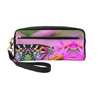 SamLng Trousse de maquillage réutilisable - Motif floral avec papillon - En cuir - Petite trousse de maquillage pour voyage, trousse de toilette avec fermeture éclair, noir, One Size