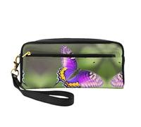 SamLng Trousse de maquillage réutilisable - Motif papillon violet - Petite trousse de maquillage en cuir pour voyage, trousse de toilette avec fermeture éclair, noir, One Size