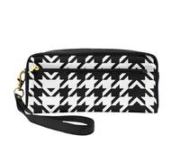 SamLng Trousse de maquillage réutilisable - Motif pied-de-poule - En cuir imprimé noir - Petite trousse de maquillage pour voyage, trousse de toilette avec fermeture éclair, noir, One Size