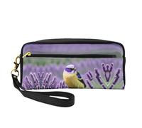 SamLng Trousse de maquillage réutilisable - Oiseau en cuir violet avec imprimé floral lavande pour voyage, organiseur de toilette avec fermeture éclair, noir, One Size