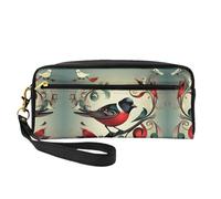 SamLng Trousse de maquillage réutilisable - Oiseaux sarcelle - En cuir imprimé note de musique - Petite trousse de maquillage pour voyage, trousse de toilette avec fermeture éclair, noir, One Size