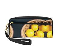 SamLng Trousse de maquillage réutilisable - Panier de maquillage en cuir imprimé citron petite trousse de maquillage pour voyage, organisateur de toilette avec fermeture éclair, noir, One Size