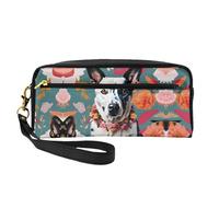 SamLng Trousse de maquillage réutilisable - Petit sac de maquillage en cuir avec imprimé floral pour voyage, organiseur de toilette avec fermeture éclair, noir, One Size