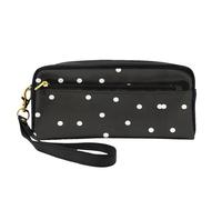 SamLng Trousse de maquillage réutilisable - Petit sac de maquillage en cuir imprimé à pois noirs et blancs pour voyage, organiseur de toilette avec fermeture éclair, noir, One Size