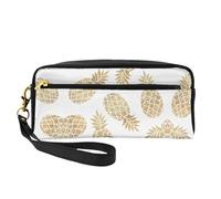 SamLng Trousse de maquillage réutilisable - Petit sac de maquillage en cuir imprimé ananas doré pour voyage, organiseur de toilette avec fermeture éclair, noir, One Size