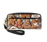 SamLng Trousse de maquillage réutilisable - Petit sac de maquillage en cuir imprimé biscuits de pain d'épice pour voyage, organisateur de toilette avec fermeture éclair, noir, One Size