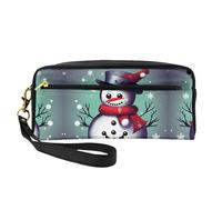SamLng Trousse de maquillage réutilisable - Petit sac de maquillage en cuir imprimé bonhomme de neige pour voyage, trousse de toilette avec fermeture éclair, noir, One Size