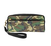 SamLng Trousse de maquillage réutilisable - Petit sac de maquillage en cuir imprimé camouflage militaire vert pour voyage, trousse de toilette avec fermeture éclair, noir, One Size