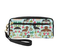 SamLng Trousse de maquillage réutilisable - Petit sac de maquillage en cuir imprimé chien ananas pour voyage, trousse de toilette avec fermeture éclair, noir, One Size