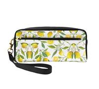 SamLng Trousse de maquillage réutilisable - Petit sac de maquillage en cuir imprimé citrons tropicaux frais pour voyage, trousse de toilette avec fermeture éclair, noir, One Size