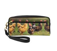 SamLng Trousse de maquillage réutilisable - Petit sac de maquillage en cuir imprimé coq pour voyage, organiseur de toilette avec fermeture éclair, noir, One Size
