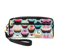 SamLng Trousse de maquillage réutilisable - Petit sac de maquillage en cuir imprimé cupcakes colorés pour voyage, trousse de toilette avec fermeture éclair, noir, One Size