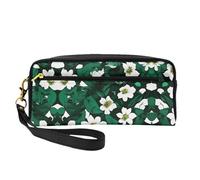 SamLng Trousse de maquillage réutilisable - Petit sac de maquillage en cuir imprimé de pétales floraux verts chasseurs pour voyage, trousse de toilette avec fermeture éclair, noir, One Size