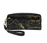SamLng Trousse de maquillage réutilisable - Petit sac de maquillage en cuir imprimé doré noir pour voyage, trousse de toilette avec fermeture éclair, noir, One Size