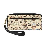 SamLng Trousse de maquillage réutilisable - Petit sac de maquillage en cuir imprimé furet poilu pour voyage, trousse de toilette avec fermeture éclair, noir, One Size