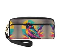 SamLng Trousse de maquillage réutilisable - Petit sac de maquillage en cuir imprimé oiseau coloré pour voyage, trousse de toilette avec fermeture éclair, noir, One Size
