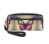 SamLng Trousse de maquillage réutilisable - Petit sac de maquillage en cuir imprimé papillon coloré pour voyage, trousse de toilette avec fermeture éclair, noir, One Size