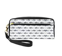 SamLng Trousse de maquillage réutilisable - Petit sac de maquillage en cuir imprimé poisson et requin pour voyage, trousse de toilette avec fermeture éclair, noir, One Size