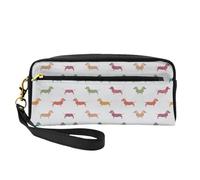SamLng Trousse de maquillage réutilisable - Petit sac de maquillage en cuir imprimé teckel mignon pour voyage, trousse de toilette avec fermeture éclair, noir, One Size