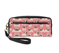 SamLng Trousse de maquillage réutilisable - Petite trousse de maquillage amusante en cuir imprimé carlin chiot pour voyage, trousse de toilette avec fermeture éclair, noir, One Size