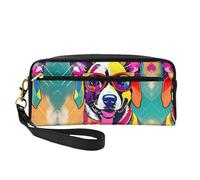 SamLng Trousse de maquillage réutilisable - Petite trousse de maquillage amusante en cuir imprimé chien pour voyage, organiseur de toilette avec fermeture éclair, noir, One Size