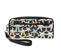 SamLng Trousse de maquillage réutilisable - Petite trousse de maquillage en cuir avec imprimé coquillages et étoiles de mer pour voyage, organiseur de toilette avec fermeture éclair, noir, One Size