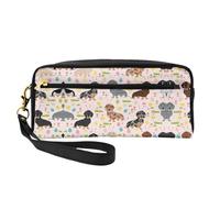 SamLng Trousse de maquillage réutilisable - Petite trousse de maquillage en cuir avec imprimé de fleurs de chien pour voyage, organiseur de toilette avec fermeture éclair, noir, One Size