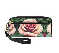 SamLng Trousse de maquillage réutilisable - Petite trousse de maquillage en cuir avec imprimé de roses rustiques pour voyage, organiseur de toilette avec fermeture éclair, noir, One Size