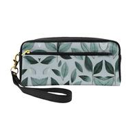 SamLng Trousse de maquillage réutilisable - Petite trousse de maquillage en cuir avec imprimé feuilles gris menthe pour voyage, organiseur de toilette avec fermeture éclair, noir, One Size