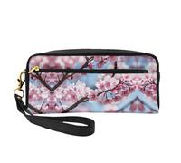 SamLng Trousse de maquillage réutilisable - Petite trousse de maquillage en cuir avec imprimé fleurs de cerisier tentantes pour voyage, organiseur de toilette avec fermeture éclair, noir, One Size
