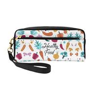 SamLng Trousse de maquillage réutilisable - Petite trousse de maquillage en cuir imprimé alimentaire sain pour voyage, organiseur de produits de toilette avec fermeture éclair, noir, One Size