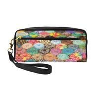 SamLng Trousse de maquillage réutilisable - Petite trousse de maquillage en cuir imprimé beignets pour voyage, organiseur de toilette avec fermeture éclair, noir, One Size