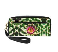 SamLng Trousse de maquillage réutilisable - Petite trousse de maquillage en cuir imprimé cactus en fleurs pour voyage, trousse de toilette avec fermeture éclair, noir, One Size
