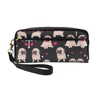 SamLng Trousse de maquillage réutilisable - Petite trousse de maquillage en cuir imprimé carlin pour voyage, trousse de toilette avec fermeture éclair, noir, One Size