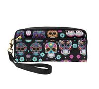 SamLng Trousse de maquillage réutilisable - Petite trousse de maquillage en cuir imprimé crâne de sucre pour voyage, organiseur de toilette avec fermeture éclair, noir, One Size