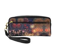 SamLng Trousse de maquillage réutilisable - Petite trousse de maquillage en cuir imprimé feux d'artifice pour voyage, organiseur de toilette avec fermeture éclair, noir, One Size